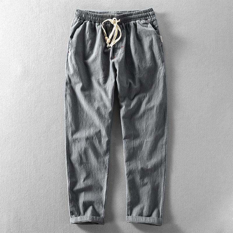 Men's Linen Pants Casual Solid Color Thin Tether Loose