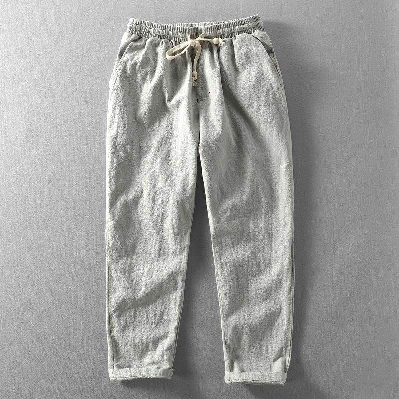 Men's Linen Pants Casual Solid Color Thin Tether Loose