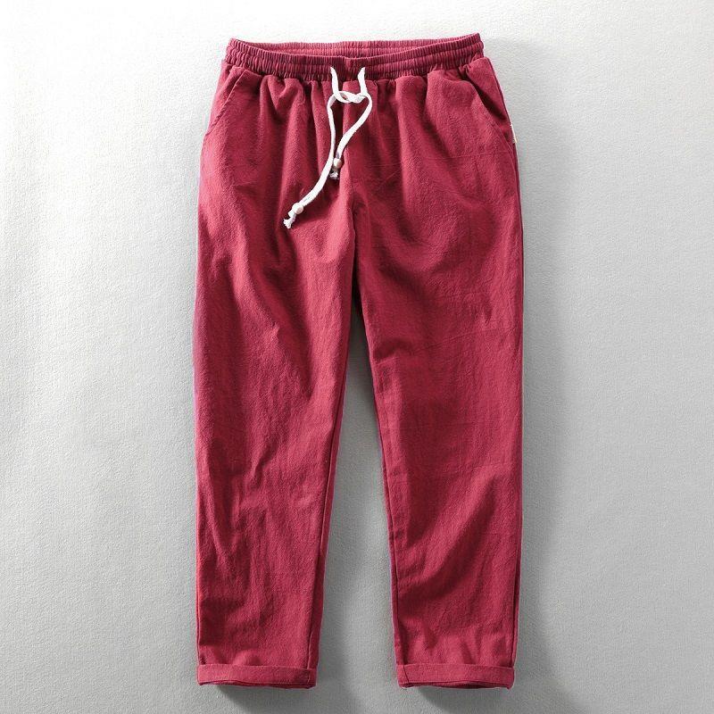 Men's Linen Pants Casual Solid Color Thin Tether Loose