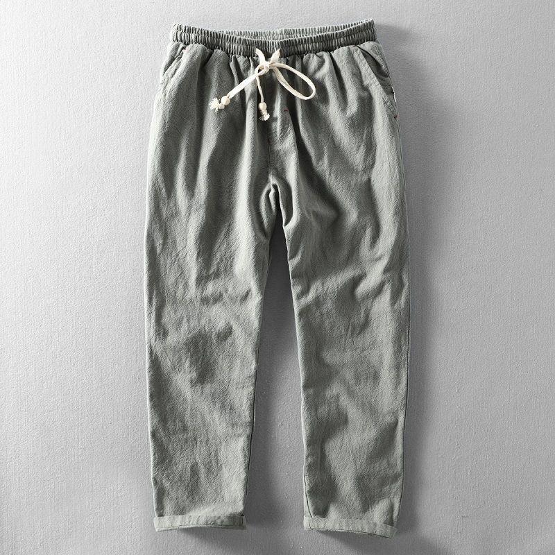 Men's Linen Pants Casual Solid Color Thin Tether Loose