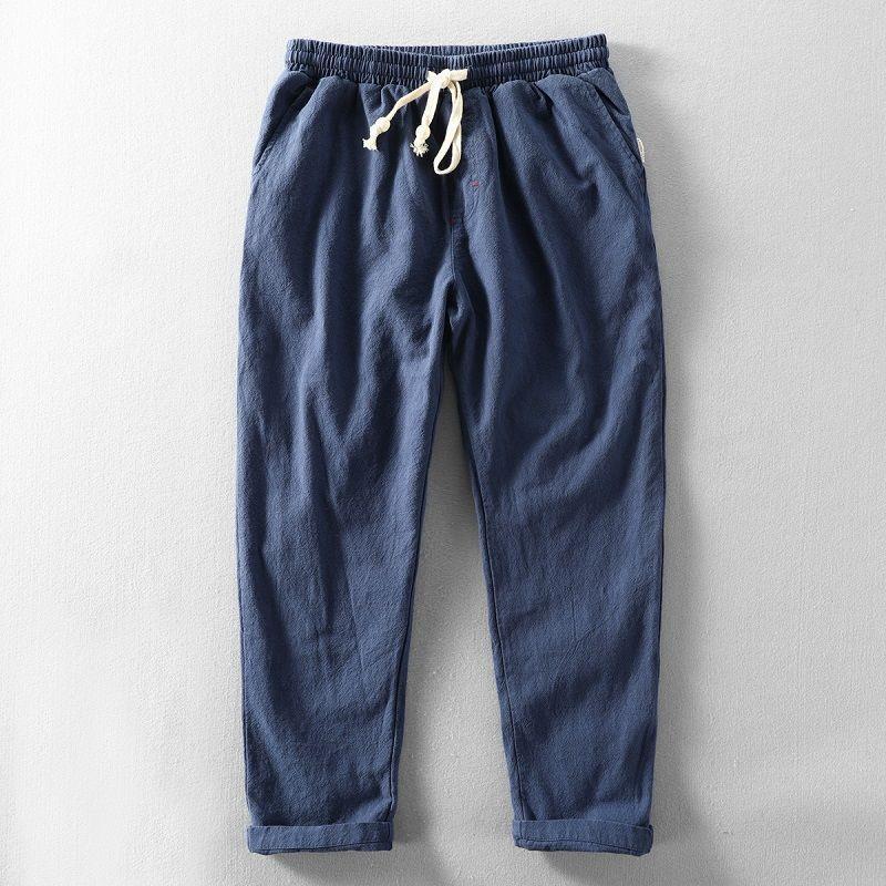 Men's Linen Pants Casual Solid Color Thin Tether Loose