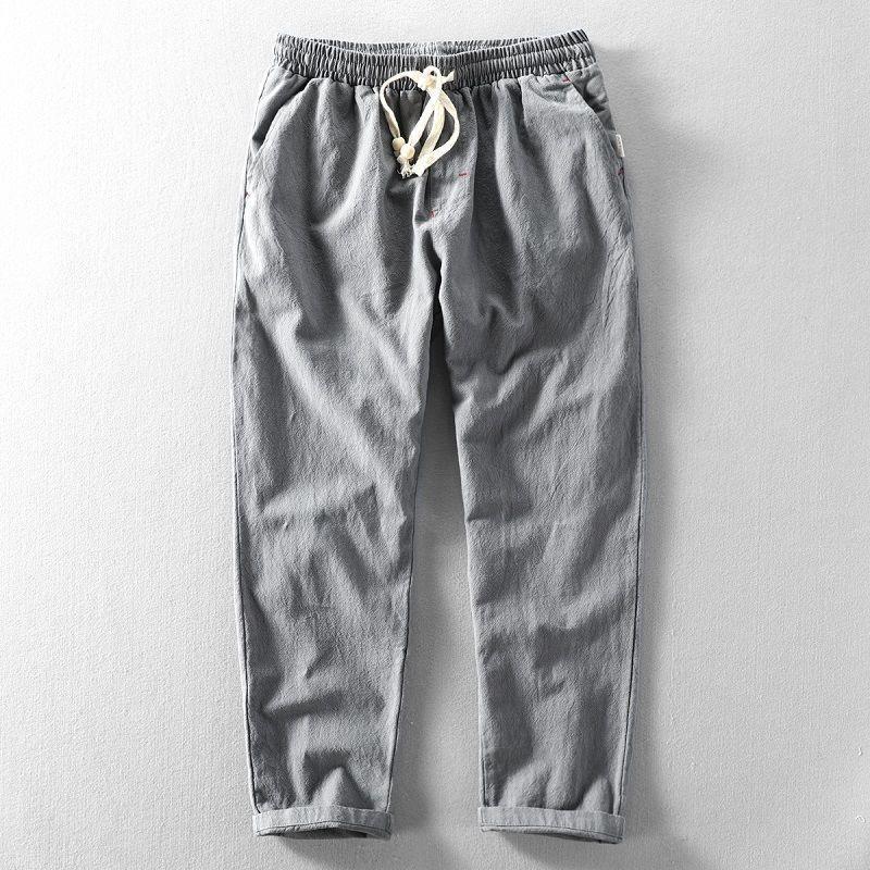 Men's Linen Pants Casual Solid Color Thin Tether Loose